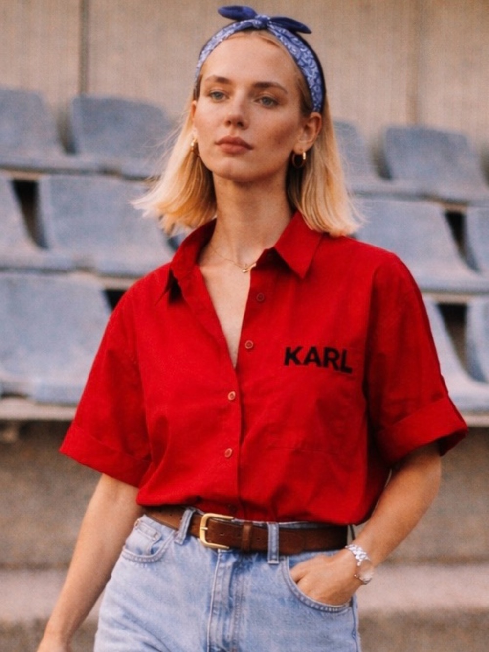 Karl Lagerfeld Red Shirt with Black Logo Tag